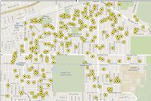 Using the Mast address list we were able to mark where the class lived on the West side of downtown.  

Click on a yellow circle to see who lived there.  Zoom IN or double click to see more street details.